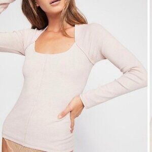 🌿 Intimately Free People Ribbed Square Neck Boho Top | White | Raw Edge